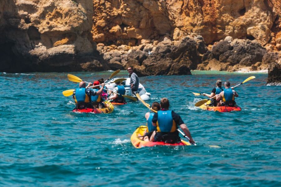Albufeira Marina: Benagil Cave to Marinha Beach Kayak Tour - When calm water shows up, you get the swims