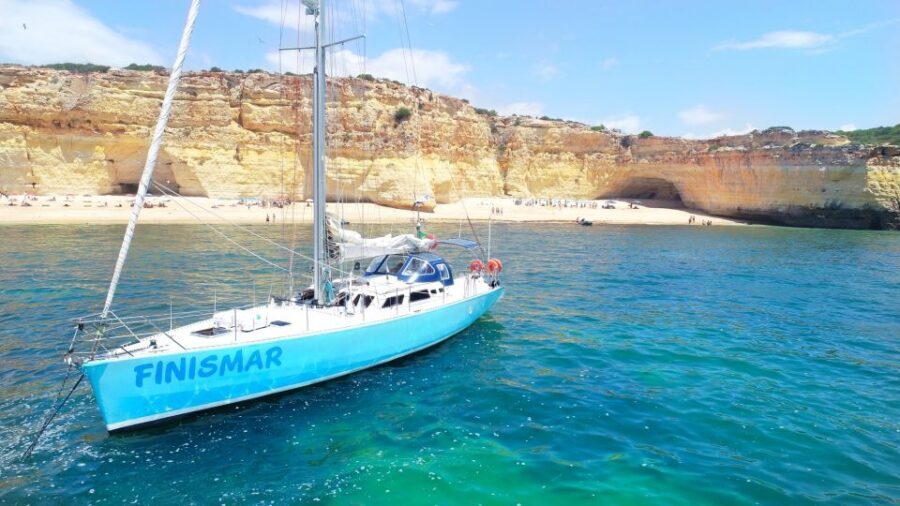 Albufeira: Sailing Boat Cruise BBQ & Open Bar on the Beach - Cruising Past Benagil: Cave Exteriors, Rock Formations, and Real Sea Views