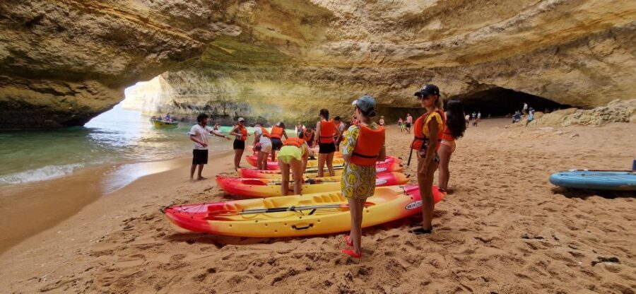 Benagil: Caves, Beaches, and Secret Spots Guided Kayak Tour - Paddle route: from Benagil beach to the first cave sights
