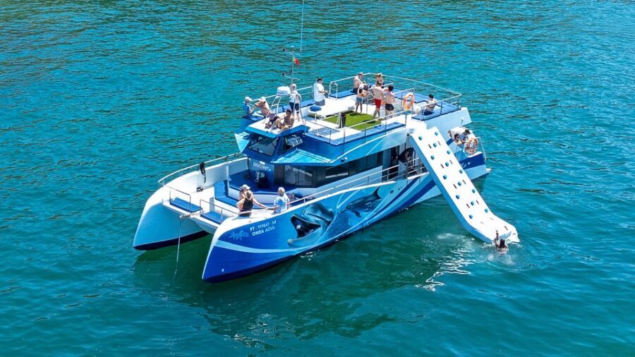 Lagos: Dolphins & Caves - Catamaran - The secluded bay swim stop: slide, jumps, and staying comfortable