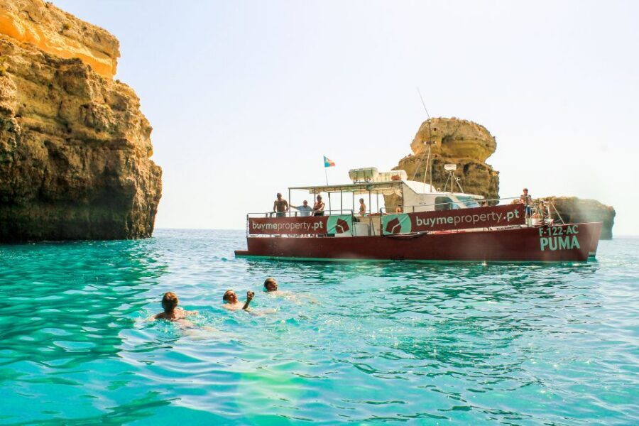Quarteira: Benagil Cave Guided Catamaran Day Cruise & Drink - Stop 1 and Stop 2: The Pre-Show at Vilamoura Marina
